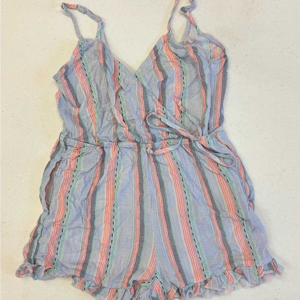 Mimi Chica - Girls' Striped Pastel Romper - Blue & Pink - Size M